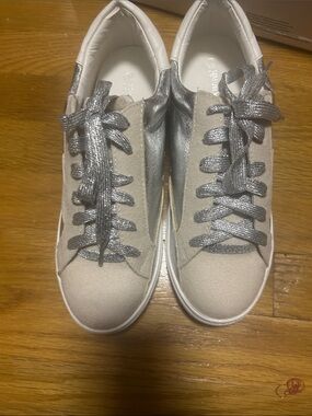 Nature Breeze Cream Suede Sneakers with Silver Metallic Accents